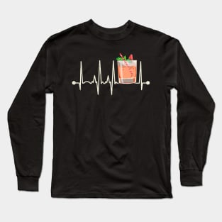 Funny Cocktail Rocks Glass Heartbeat Happy Cocktail Hour Long Sleeve T-Shirt